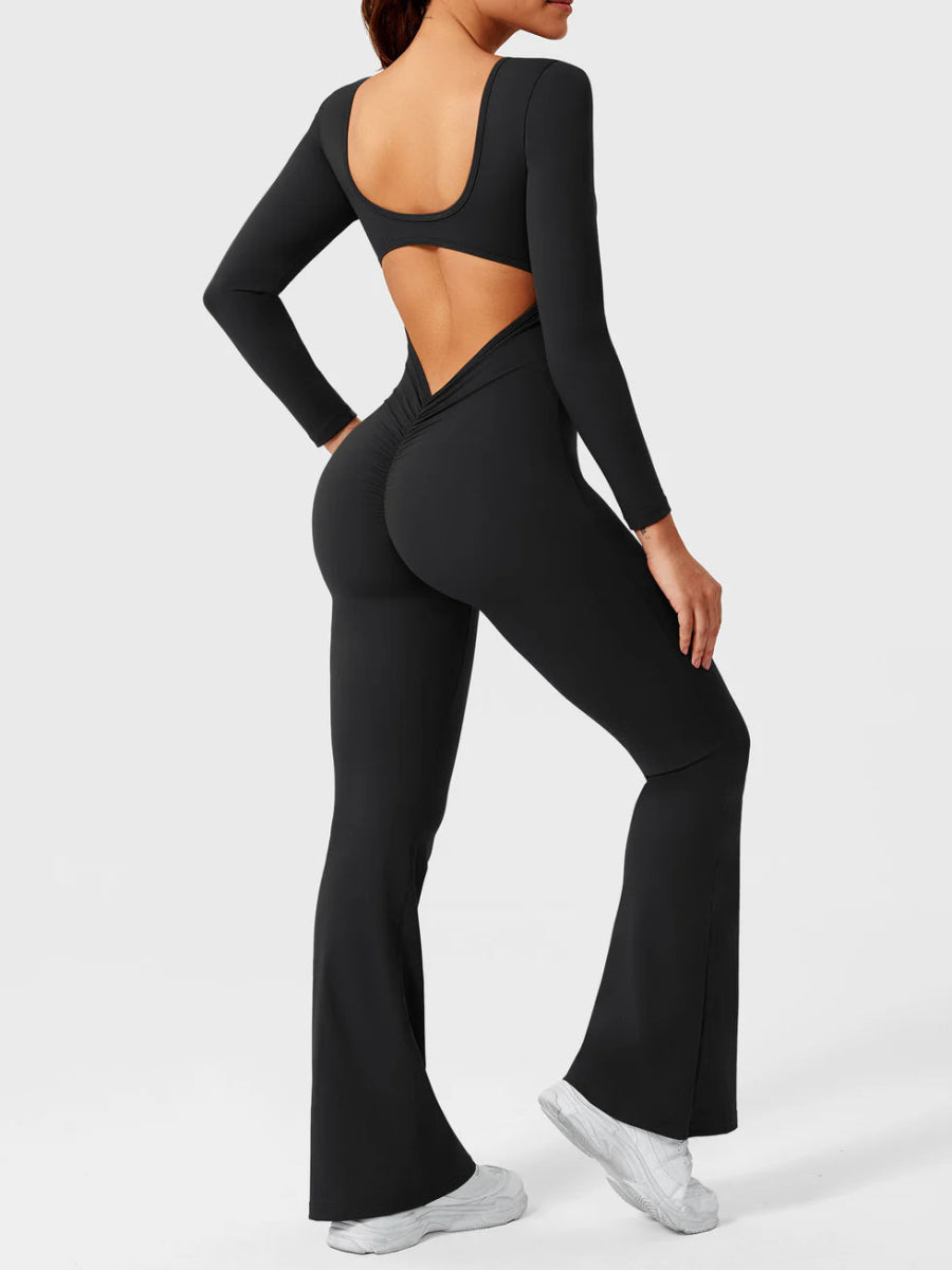 ELVIA™ Long Sleeve Flare Jumpsuit - LEVEFIT