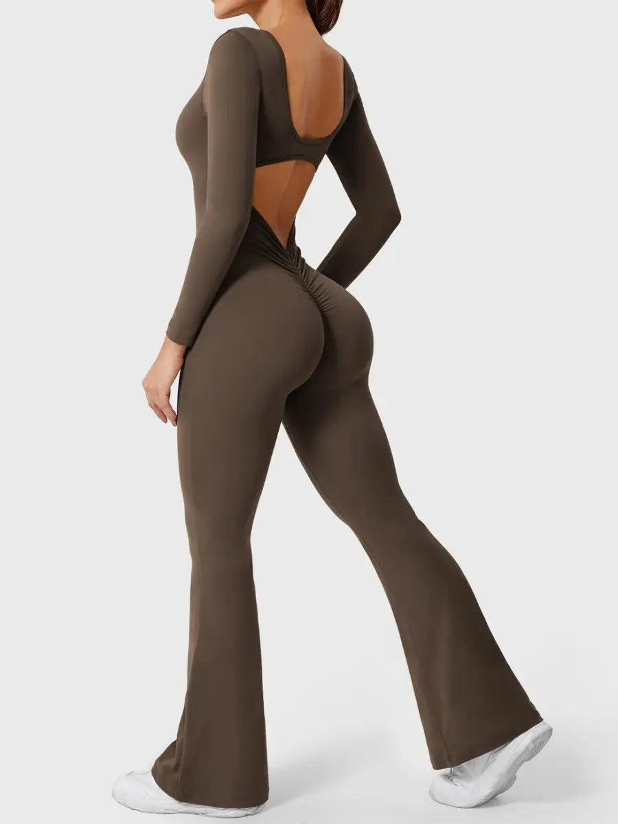 ELVIA™ Jumpsuit med lange ærmer og udsvungne ben – LEVEFIT