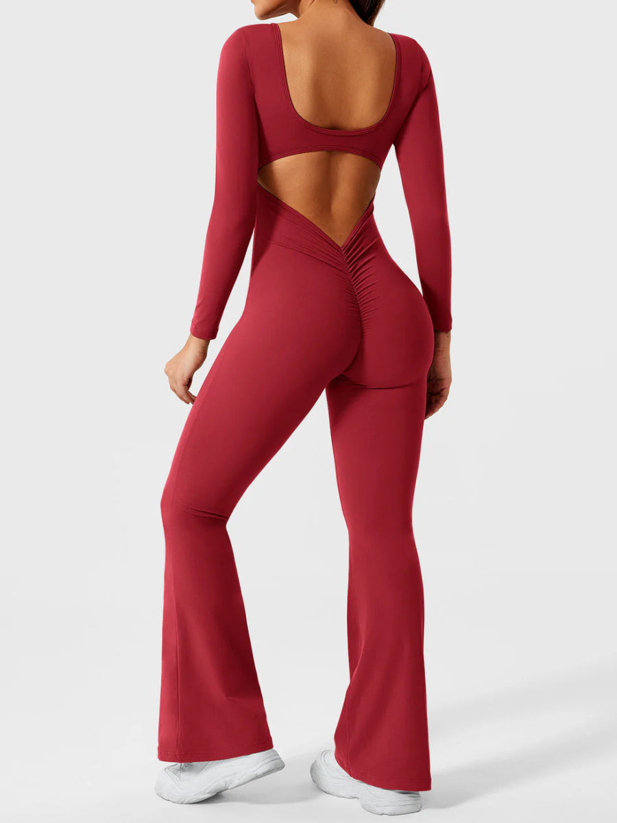 ELVIA™ Jumpsuit med lange ærmer og udsvungne ben – LEVEFIT