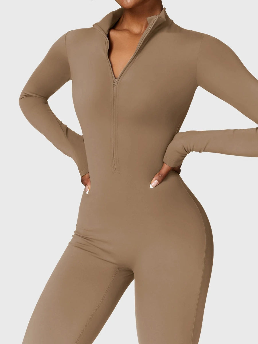 Levefit Armeegrün Fleece Langarm Reißverschluss Jumpsuit - LEVEFIT