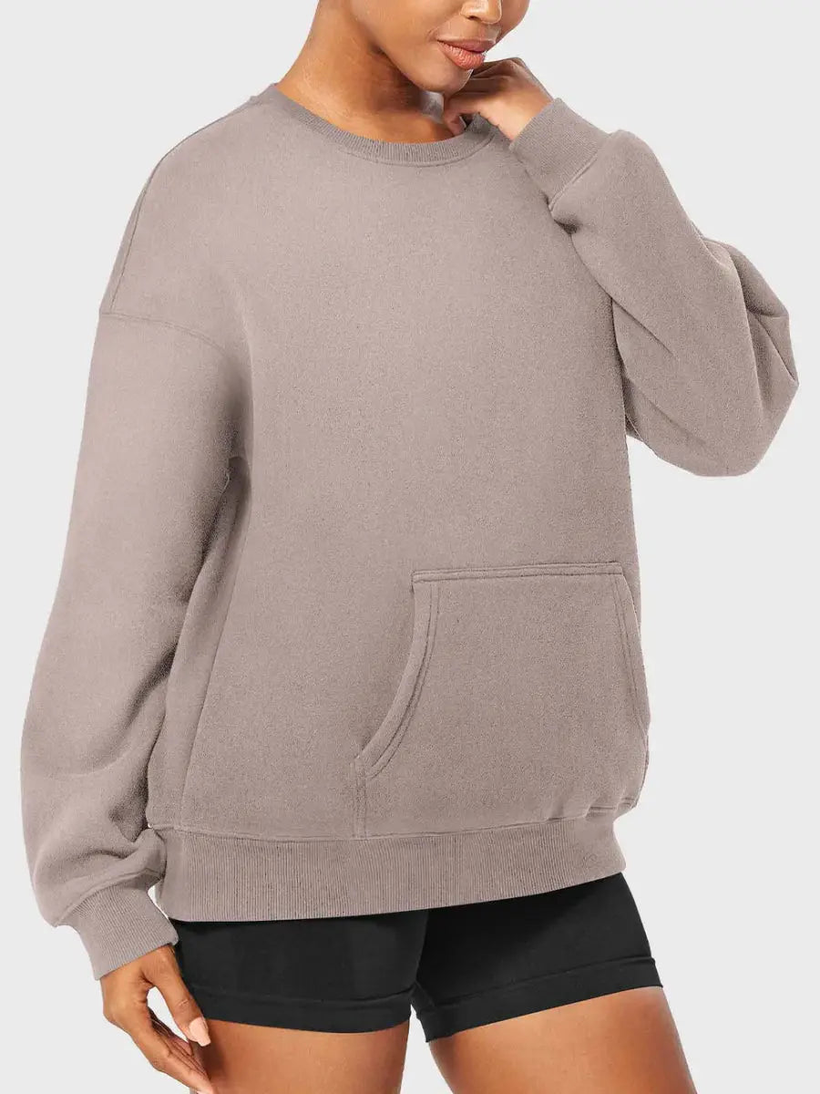 Φούτερ LeveFit™ AURA από φλις σε oversized γραμμή – Μπεζ καφέ - LEVEFIT