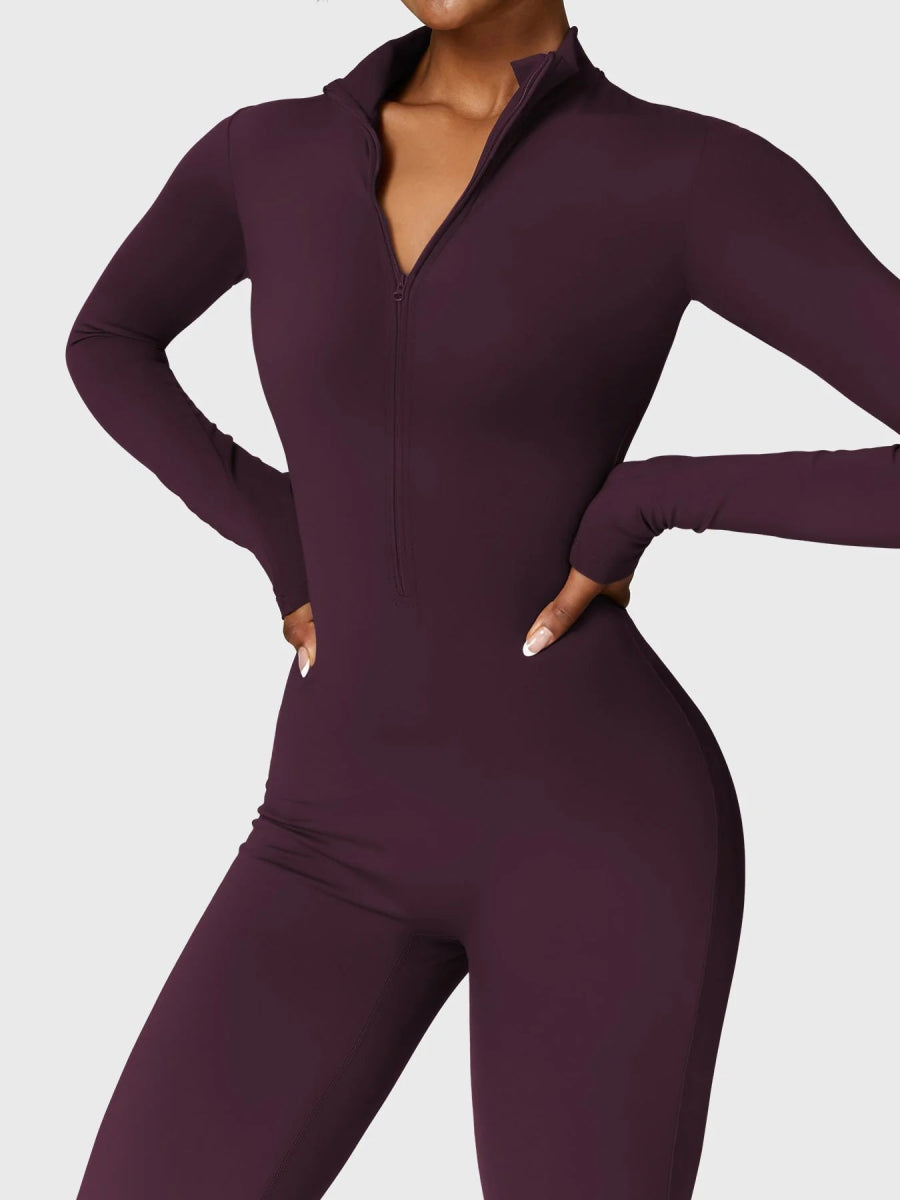 Levefit Dunkelviolett Fleece Langarm Reißverschluss Jumpsuit - LEVEFIT