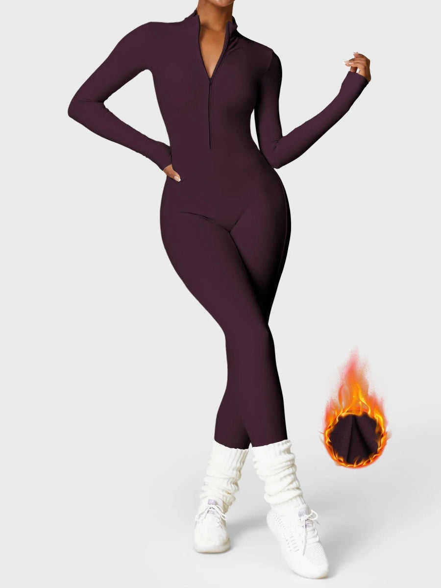 Levefit Dark Purple Fleece Long-Sleeve Zipper Jumpsuit - LEVEFIT
