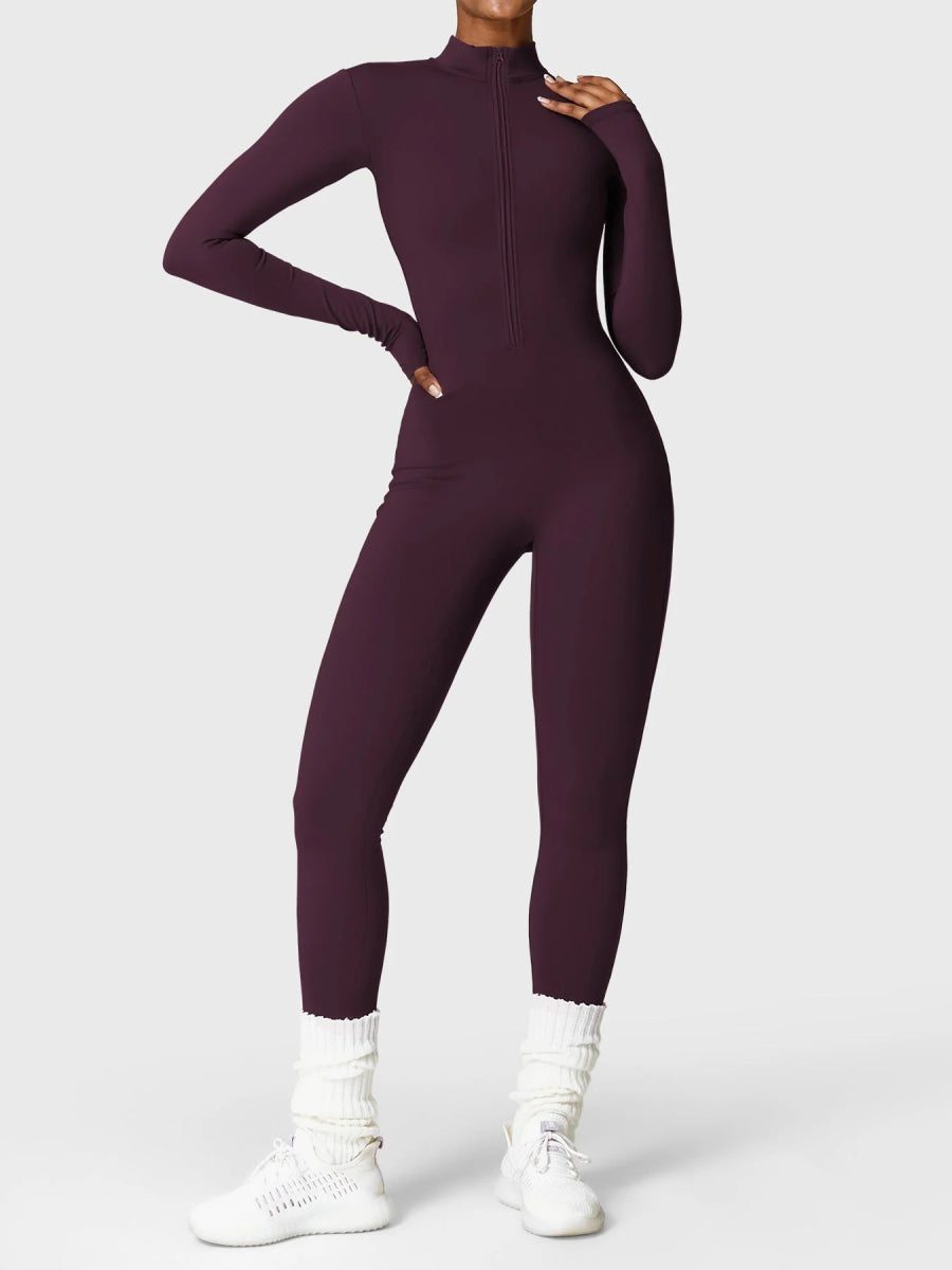Levefit Dark Purple Fleece Long-Sleeve Zipper Jumpsuit - LEVEFIT