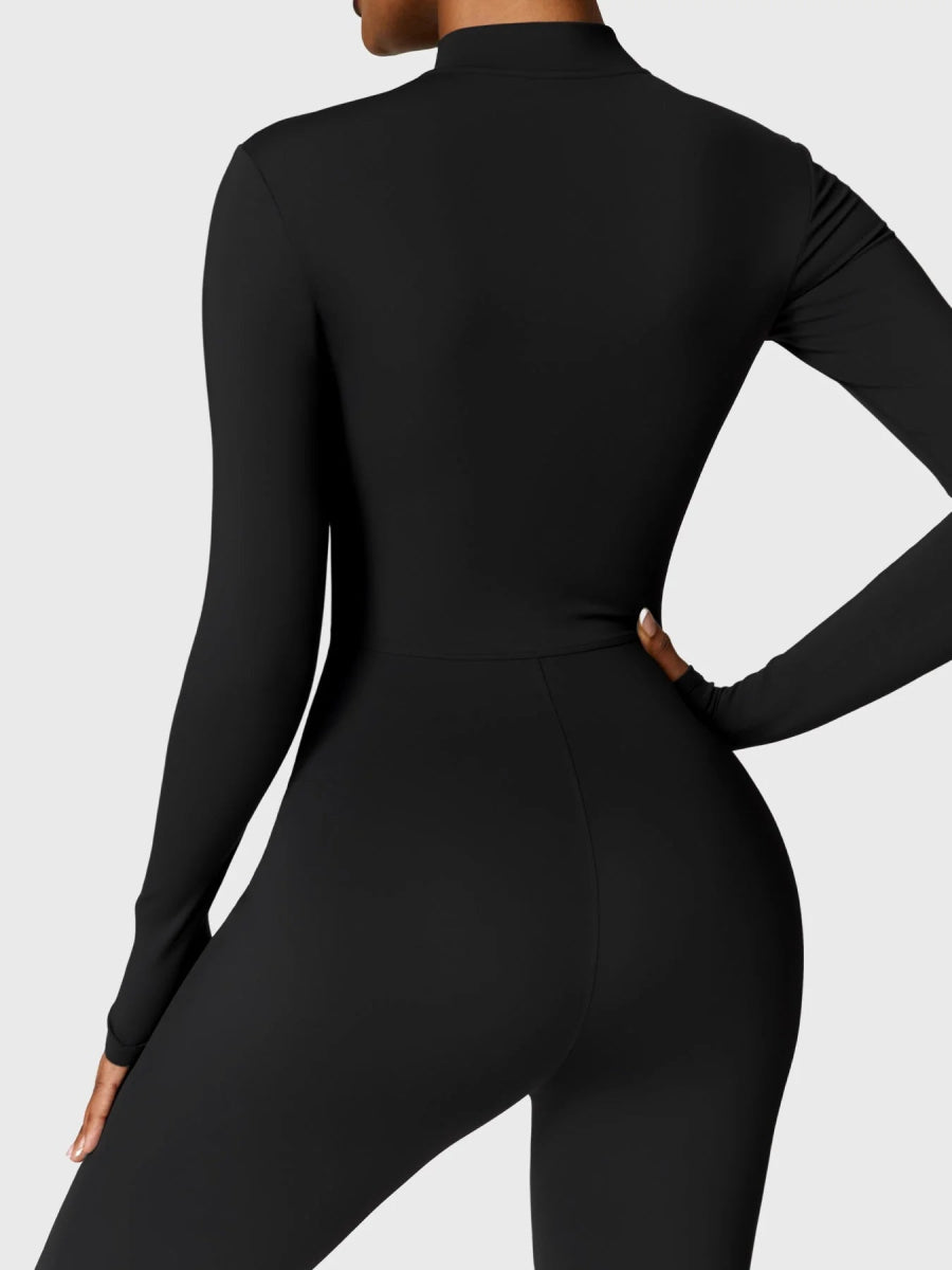 Levefit Schwarz Fleece Langarm Reißverschluss Jumpsuit - LEVEFIT