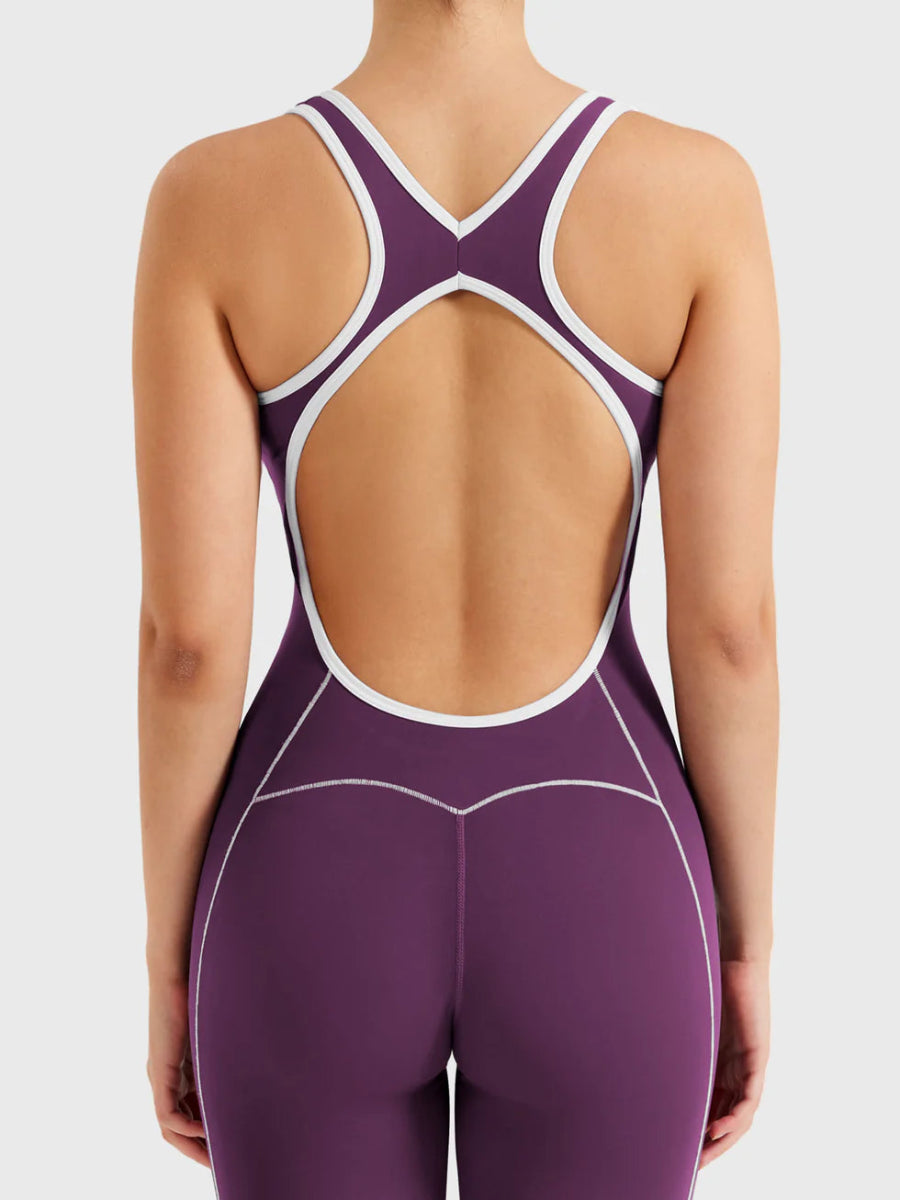 VÉNARA™ Jumpsuit med kontrast og udsvungne ben – LEVEFIT