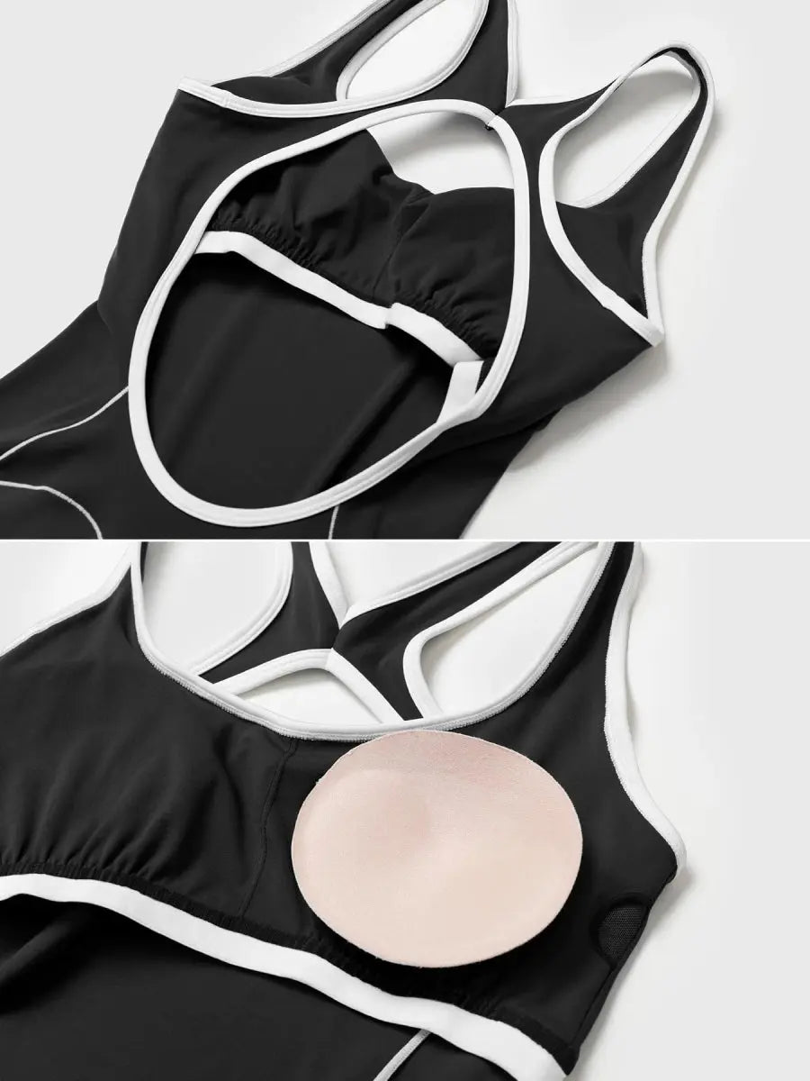 VÉNARA™ kontrastfarvet jumpsuit med udsvungne ben – LEVEFIT