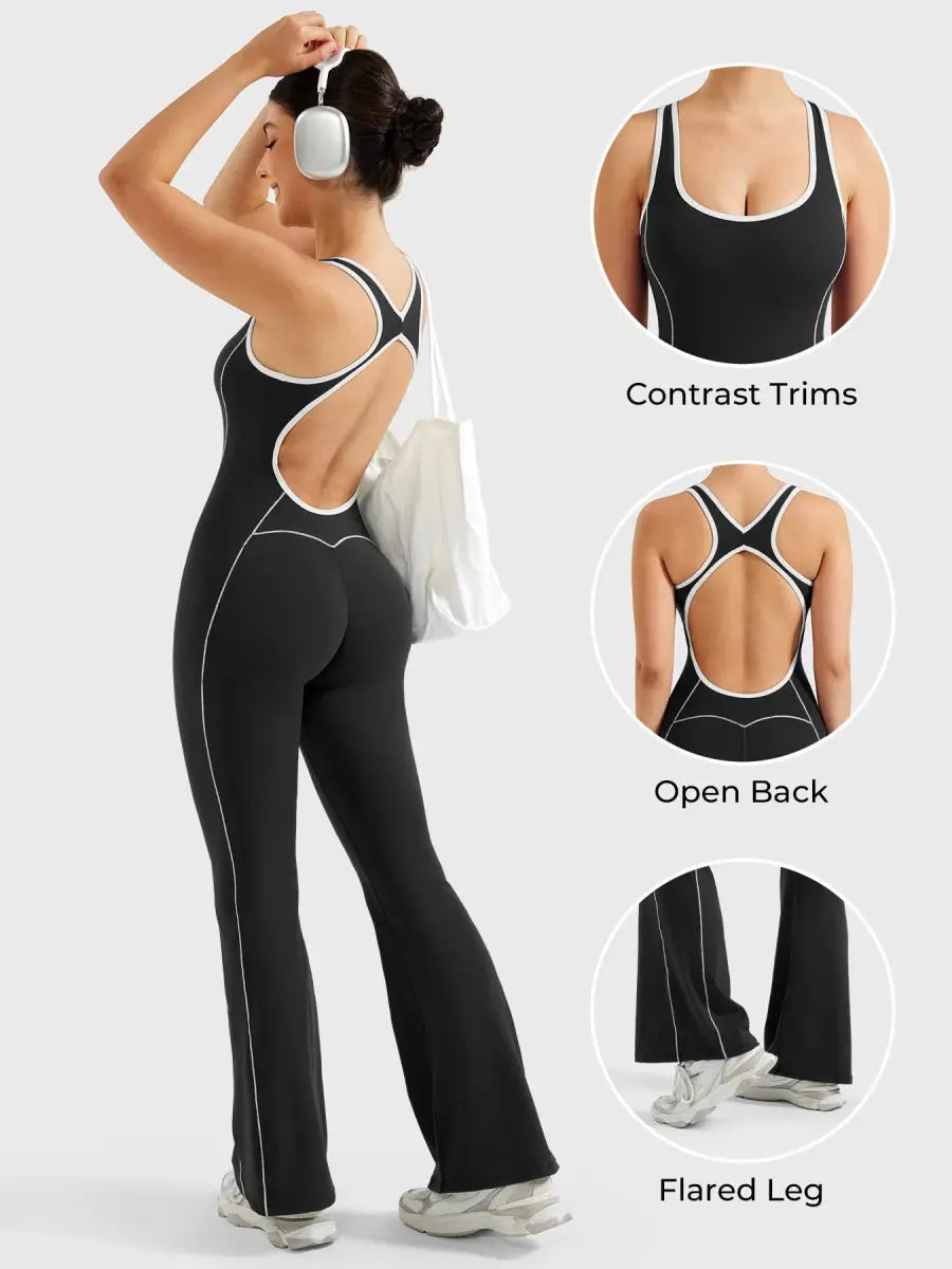 VÉNARA™ Jumpsuit med udvidede ben og kontrastfarver – LEVEFIT