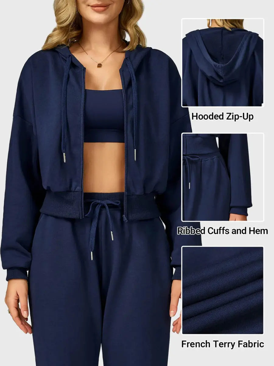 VÉRA™ kort hoodie med lynlås – mørkeblå - LEVEFIT