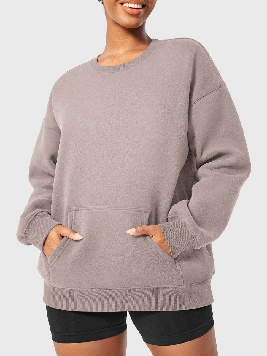 LeveFit™ AURA Oversized Fleece Sweatshirt – Coffee Beige - LEVEFIT