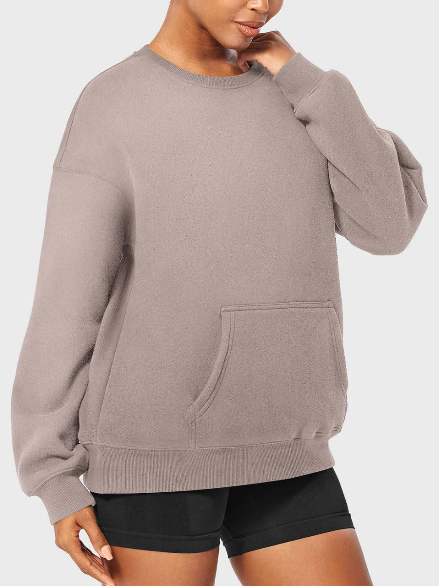 LeveFit™ AURA Oversized Fleece Sweatshirt – Coffee Beige - LEVEFIT