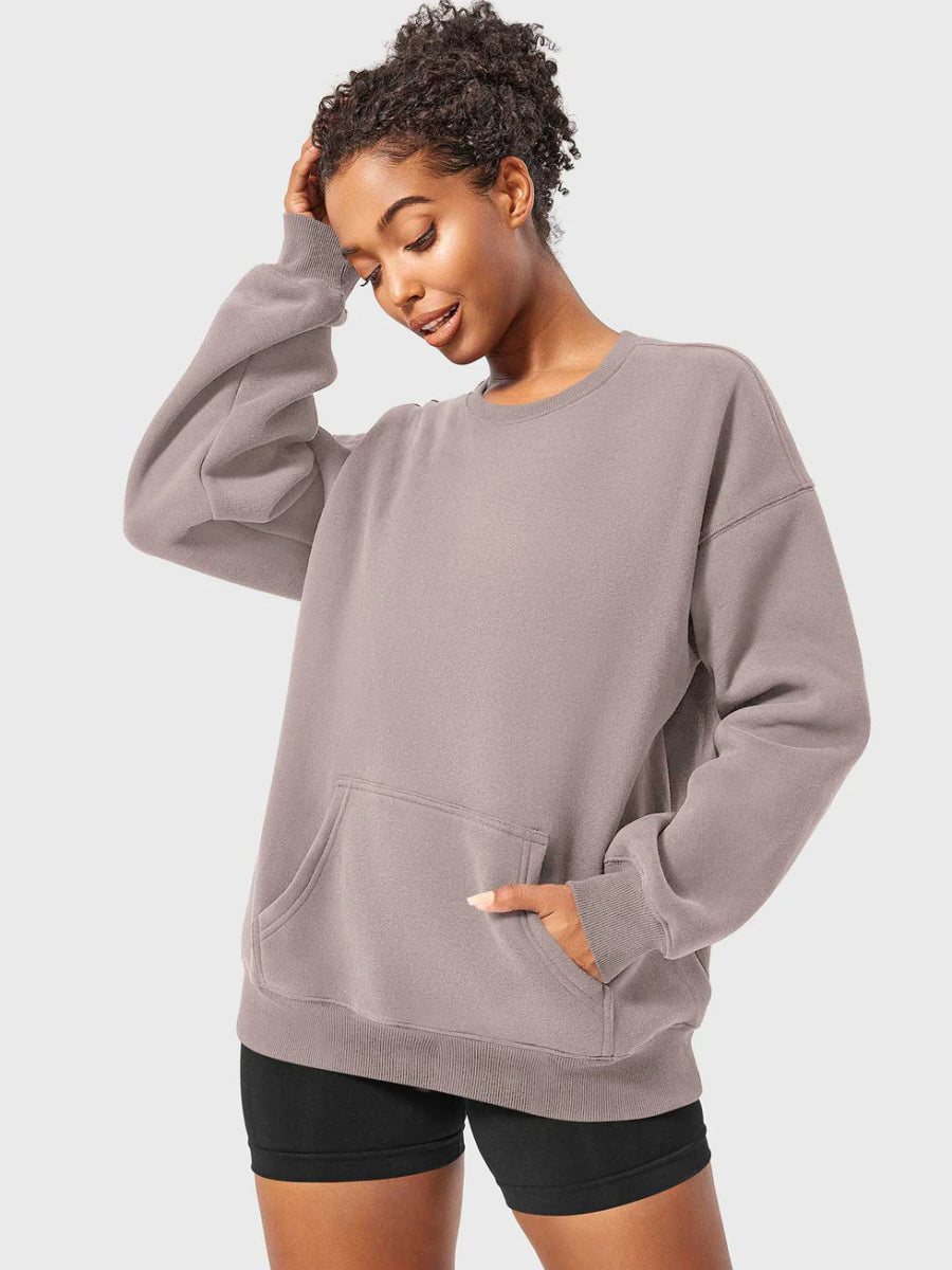 LeveFit™ AURA Oversized Fleece Sweatshirt – Coffee Beige - LEVEFIT