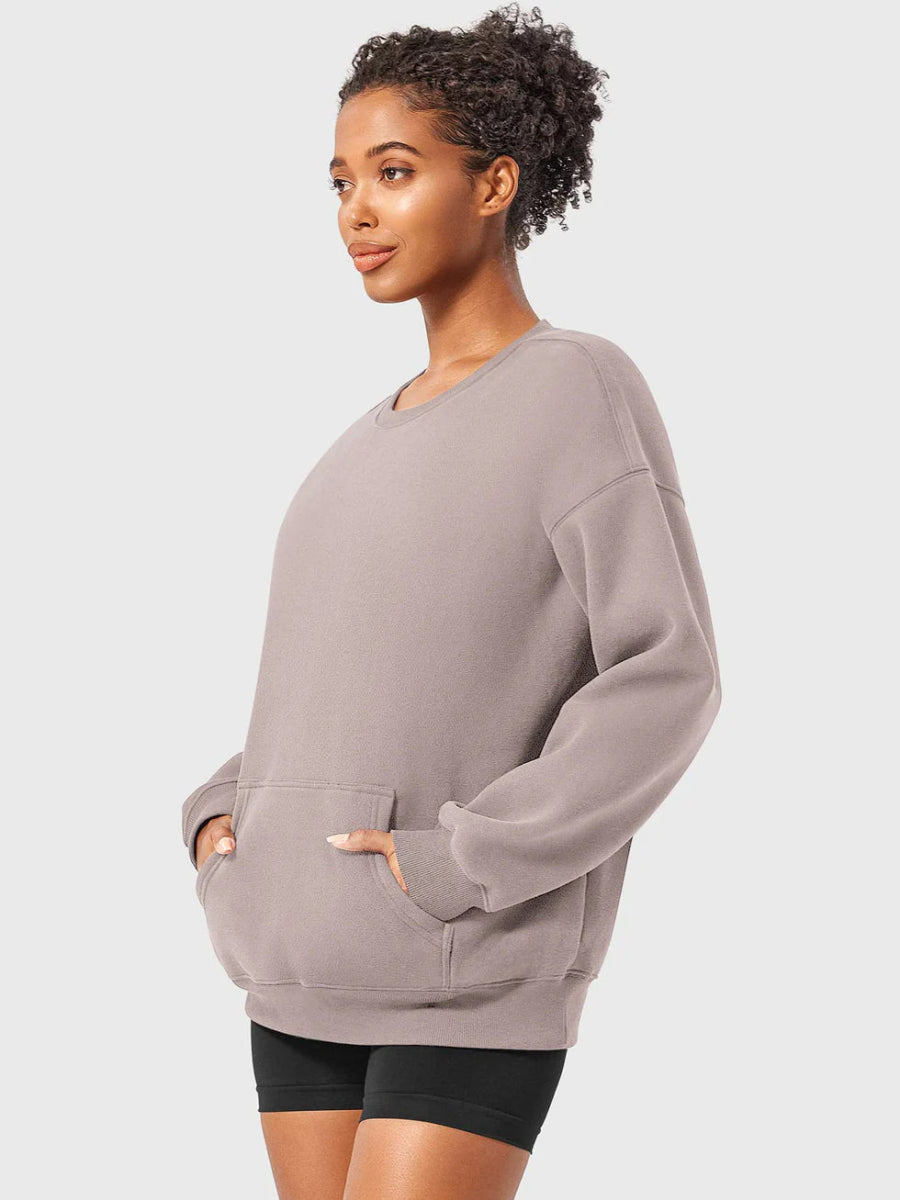 LeveFit™ AURA Oversized Fleece Sweatshirt – Coffee Beige - LEVEFIT