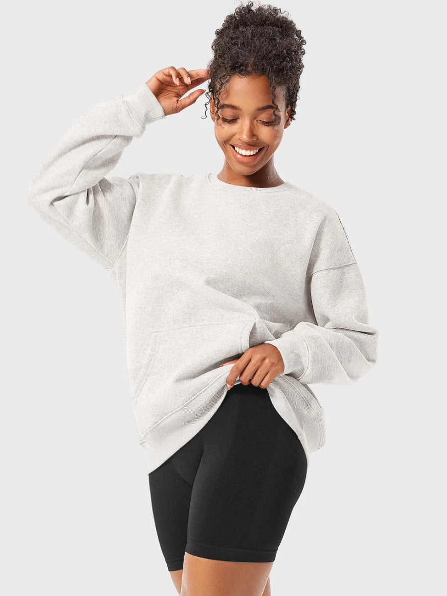 LeveFit™ AURA Oversized Fleece Sweatshirt – Hellgrau Meliert - LEVEFIT