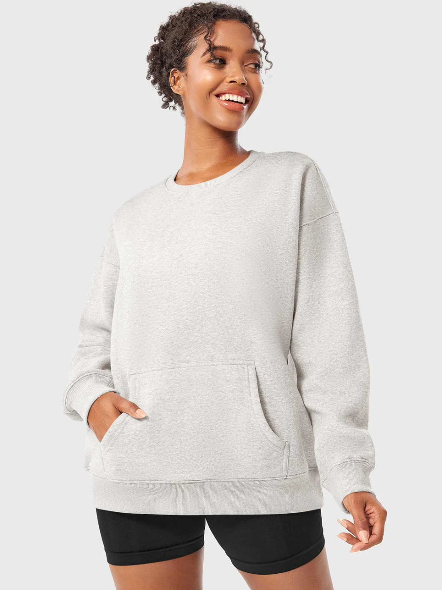 LeveFit™ AURA Oversized Fleece Sweatshirt – Hellgrau Meliert - LEVEFIT