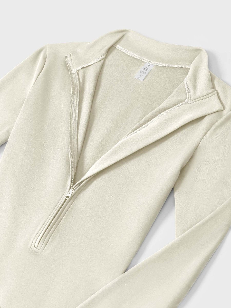 Levefit Beige Fleece Langarm Reißverschluss Jumpsuit - LEVEFIT