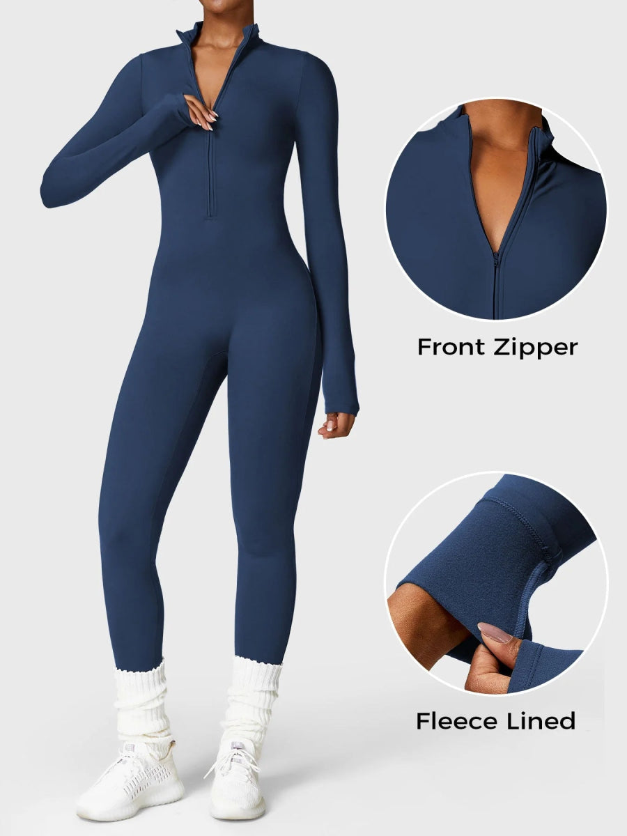 Levefit Dunkelblau Fleece Langarm Reißverschluss Jumpsuit - LEVEFIT