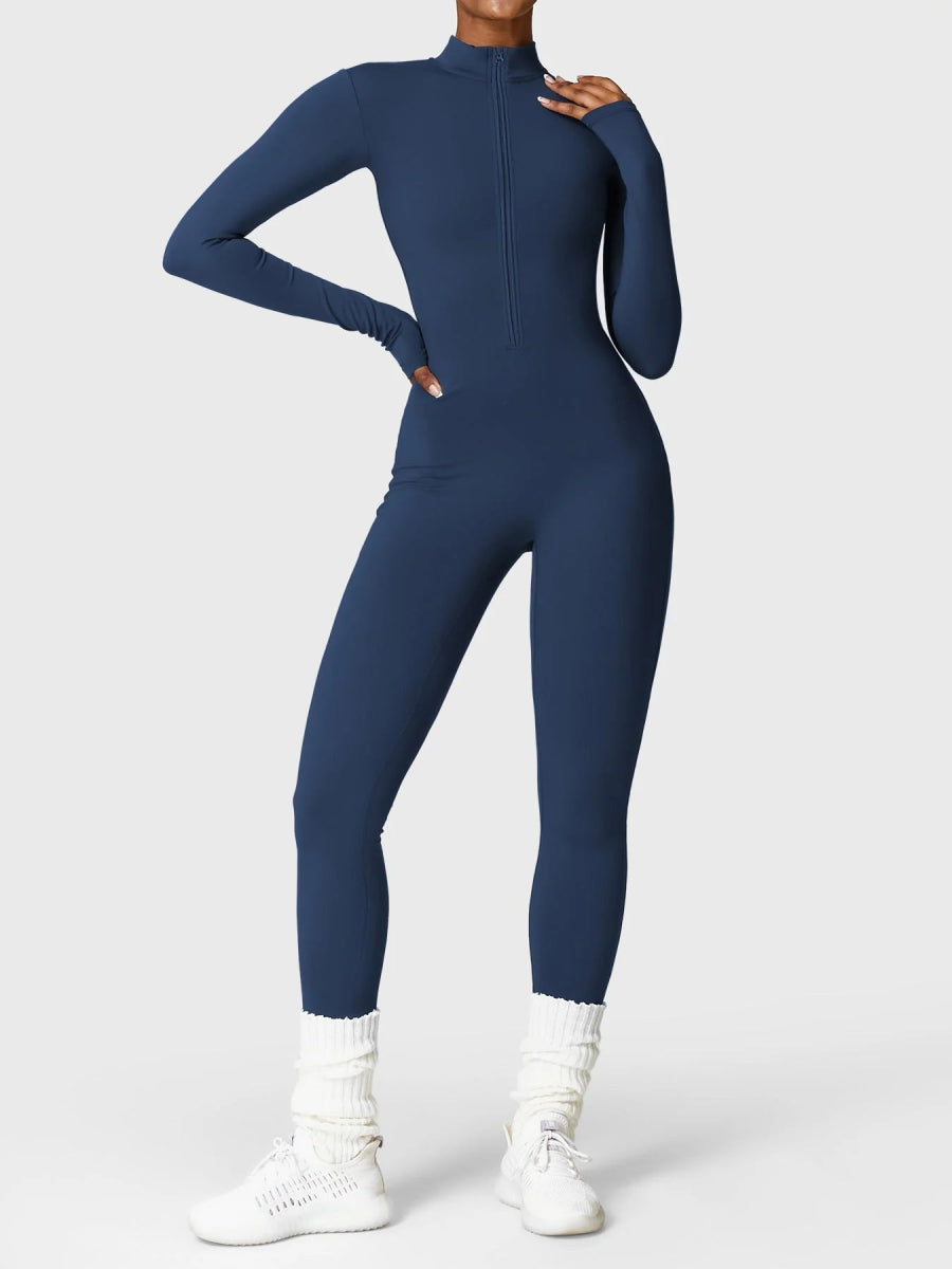 Levefit Dunkelblau Fleece Langarm Reißverschluss Jumpsuit - LEVEFIT