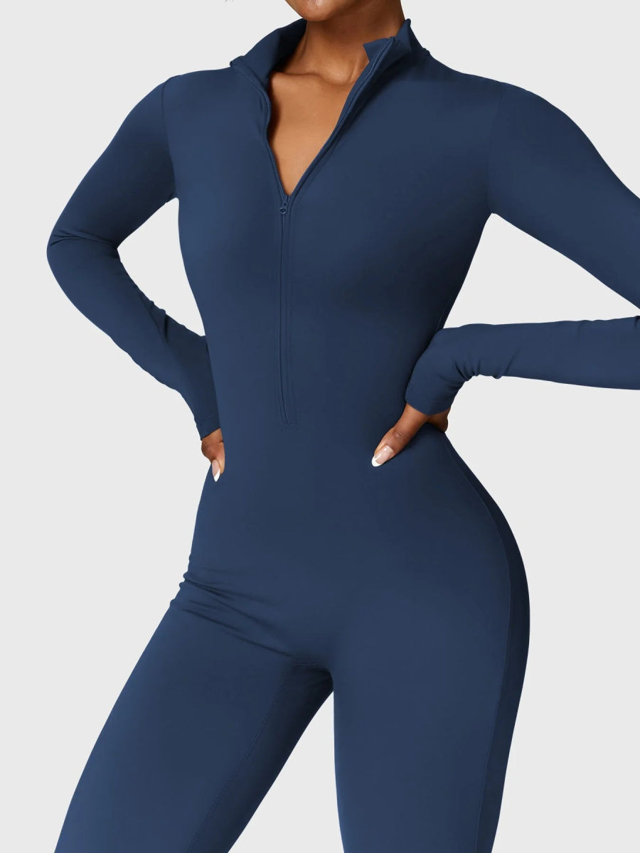 Levefit Dunkelblau Fleece Langarm Reißverschluss Jumpsuit - LEVEFIT