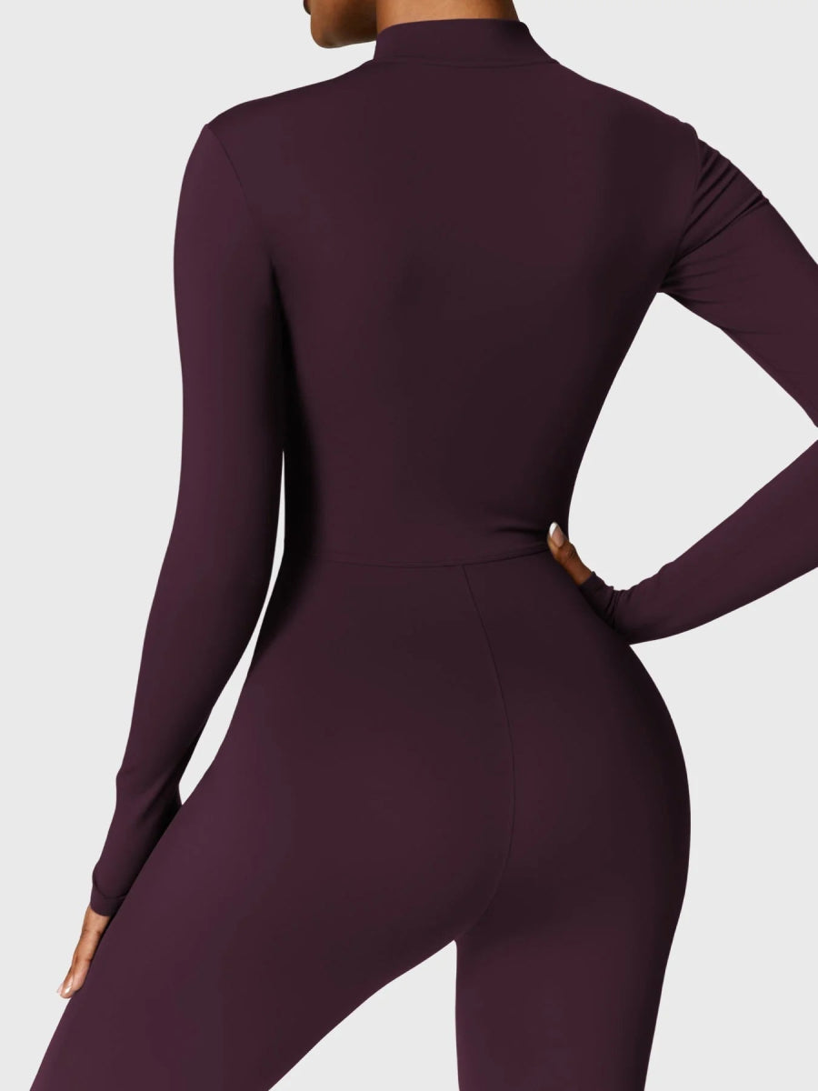 Levefit Dunkelviolett Fleece Langarm Reißverschluss Jumpsuit - LEVEFIT