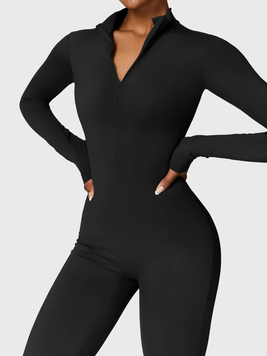 Levefit Schwarz Fleece Langarm Reißverschluss Jumpsuit - LEVEFIT
