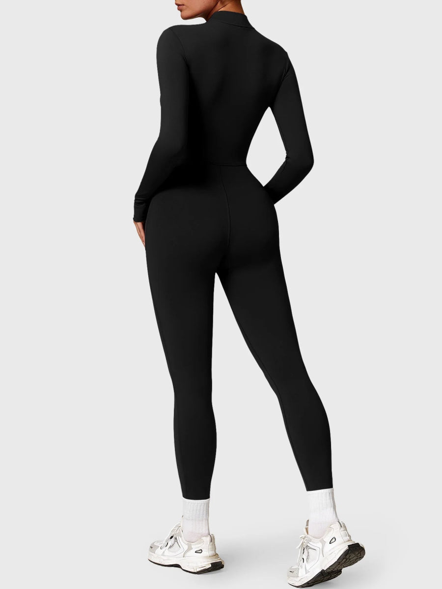 Levefit Schwarz Fleece Langarm Reißverschluss Jumpsuit - LEVEFIT