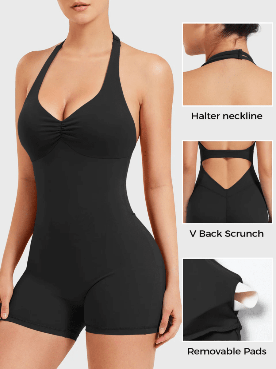 VELORA™ Halter Open Back Romper - LEVEFIT