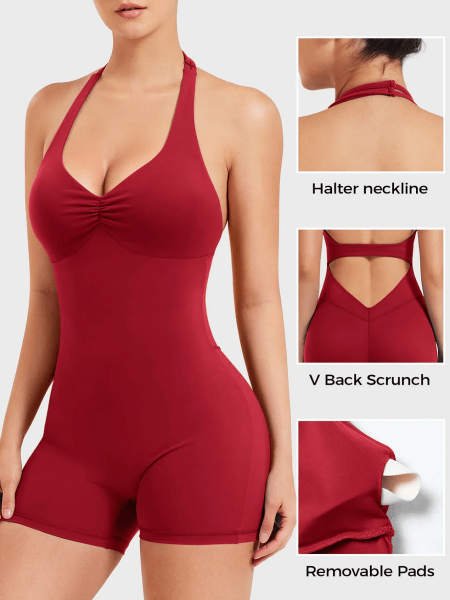 VELORA™ Halter Open Back Romper - LEVEFIT