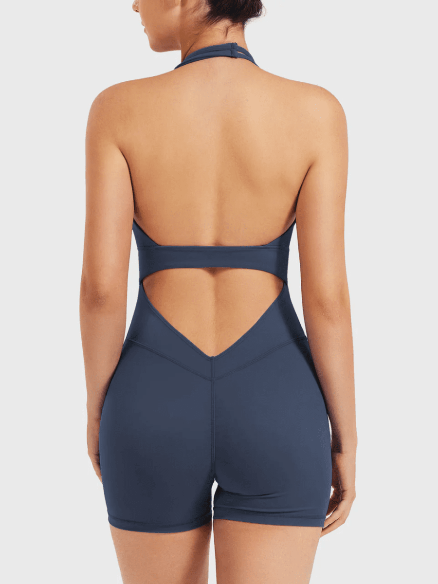 VELORA™ Halter Open Back Romper - LEVEFIT