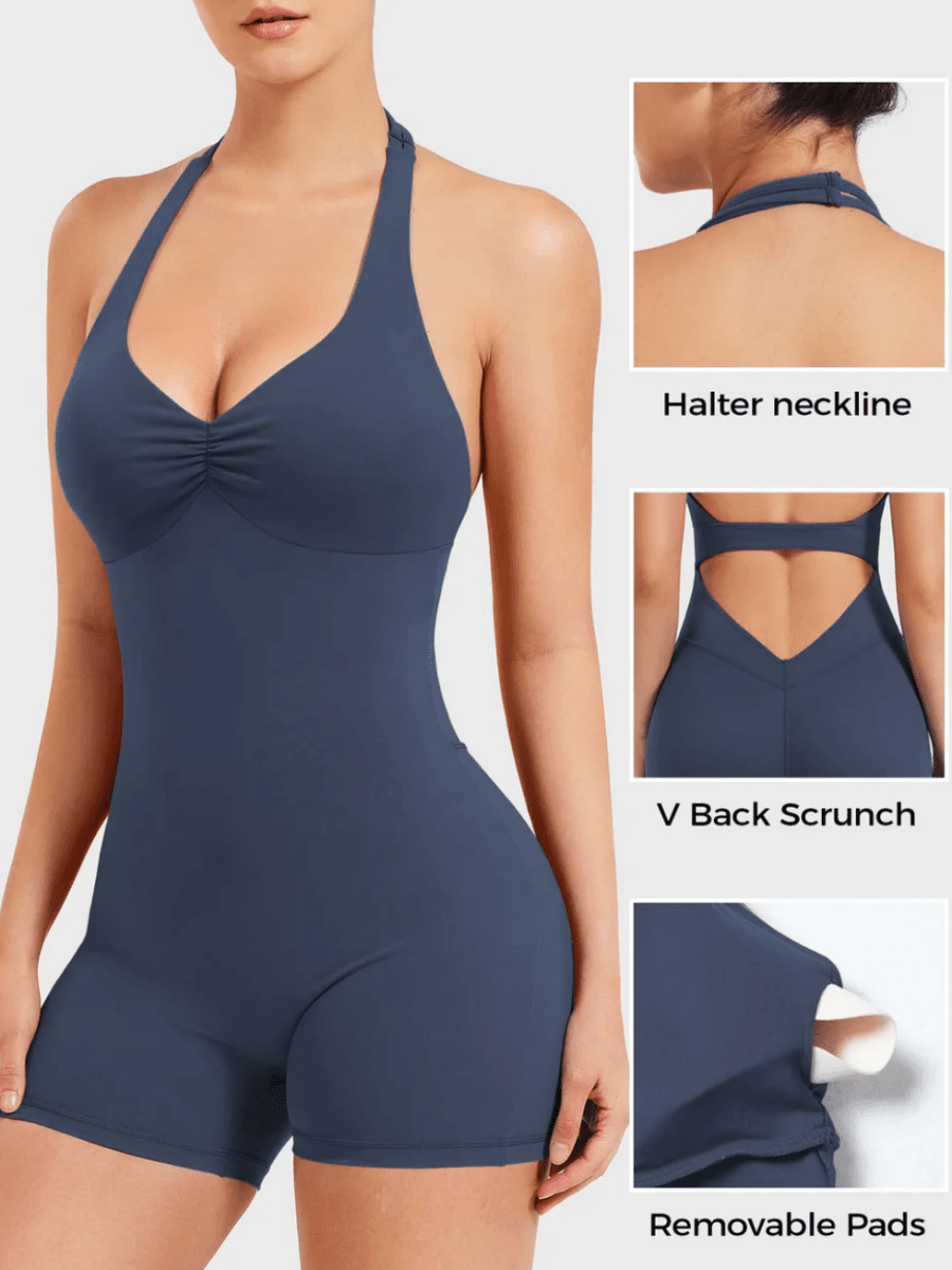 VELORA™ Halter Open Back Romper - LEVEFIT