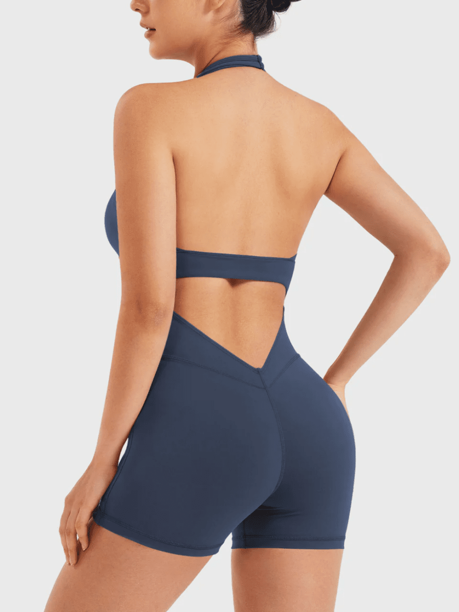 VELORA™ Halter Open Back Romper - LEVEFIT