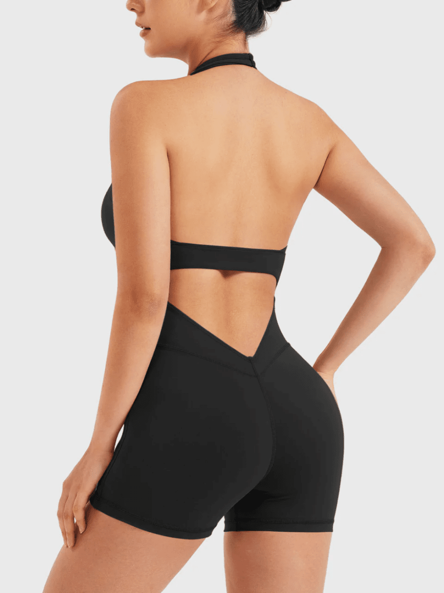 VELORA™ Halter Open Back Romper - LEVEFIT