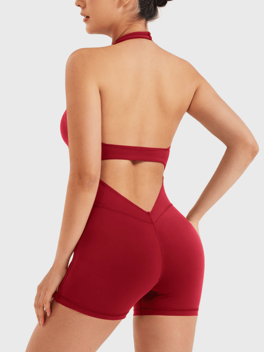 VELORA™ Halter Open Back Romper - LEVEFIT