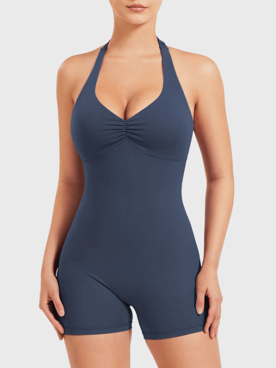 VELORA™ Halter Open Back Romper - LEVEFIT
