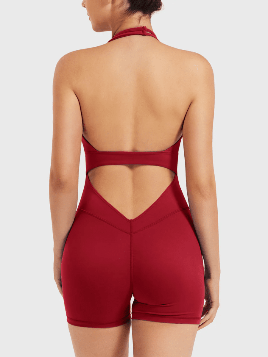 VELORA™ Halter Open Back Romper - LEVEFIT