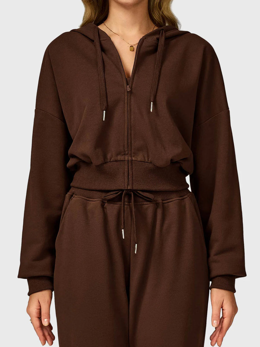 VÉRA™ Cropped Zip Hoodie – Kaffeebraun - LEVEFIT