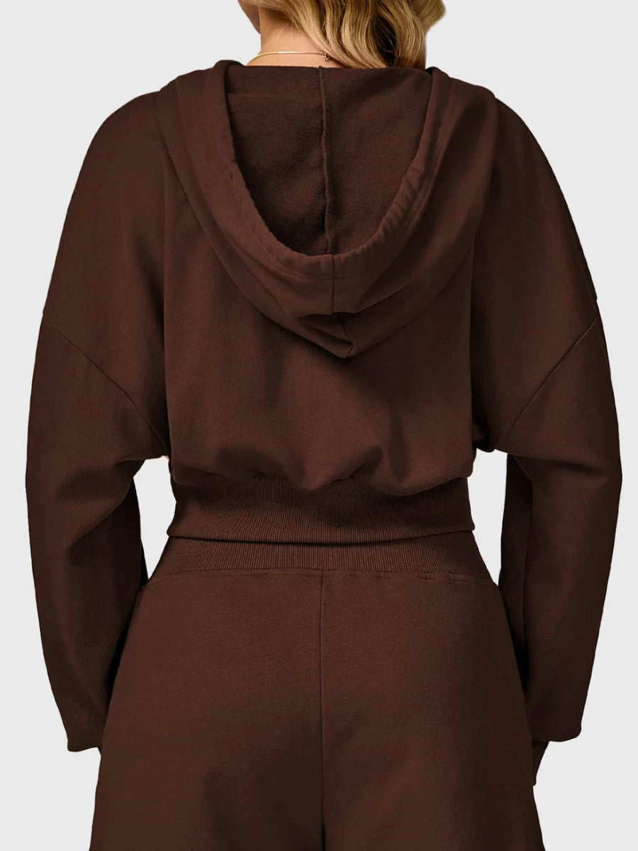VÉRA™ Cropped Zip Hoodie – Kaffeebraun - LEVEFIT