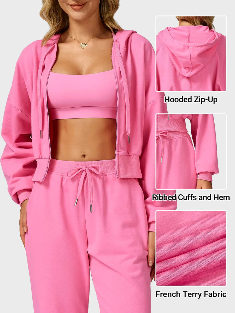 VÉRA™ Cropped Zip Hoodie – Rosé - LEVEFIT