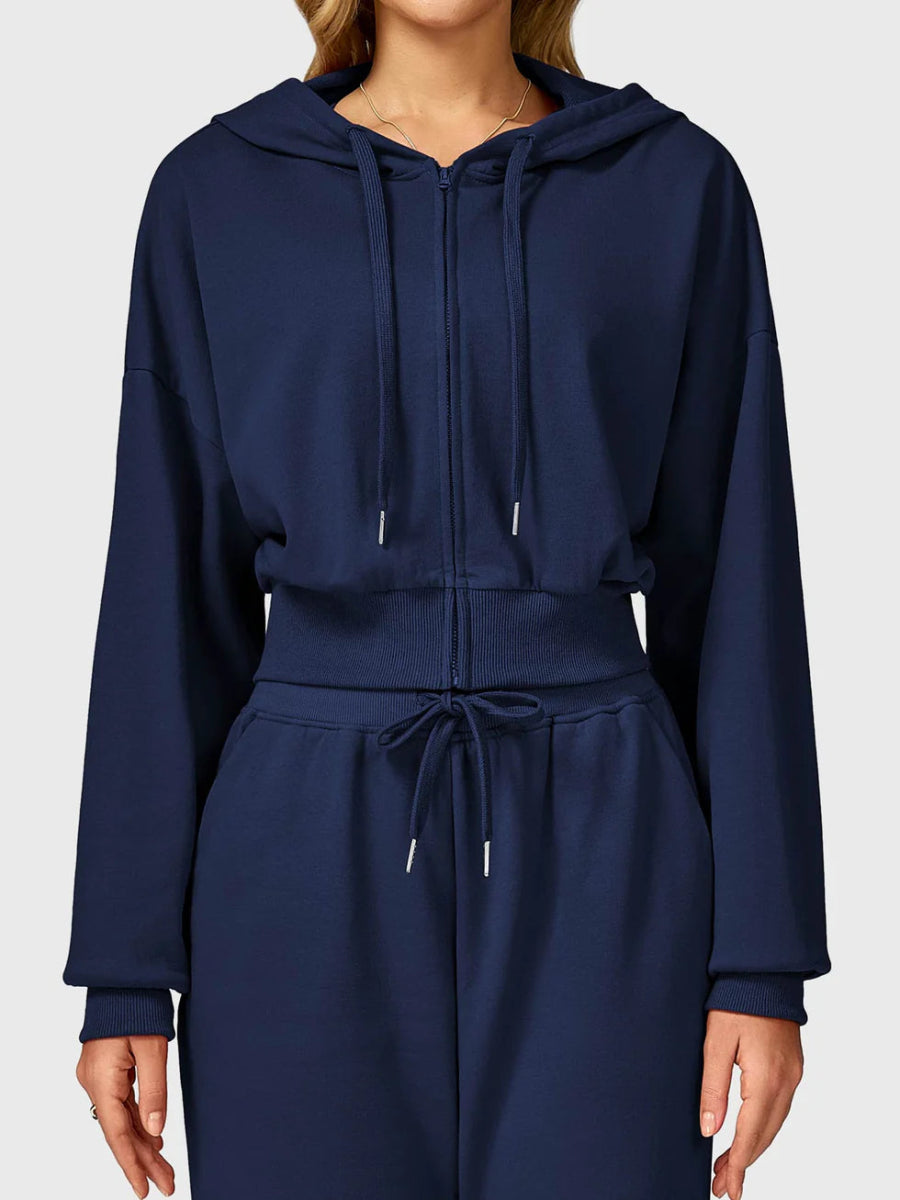 VÉRA™ Cropped Zip Hoodie – Tiefblau - LEVEFIT