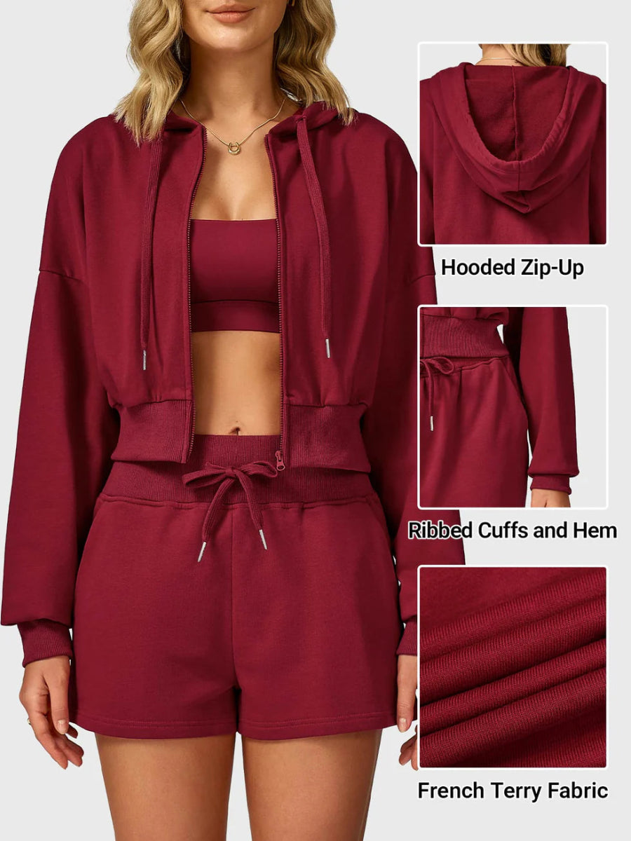VÉRA™ Cropped Zip Hoodie – Tiefrot - LEVEFIT