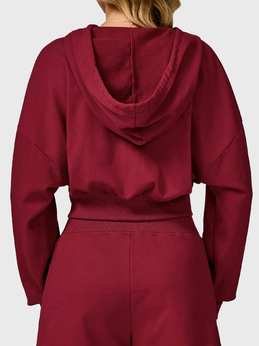 VÉRA™ Cropped Zip Hoodie – Tiefrot - LEVEFIT