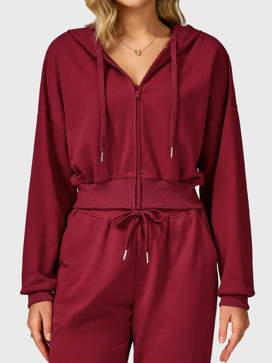 VÉRA™ Cropped Zip Hoodie – Tiefrot - LEVEFIT