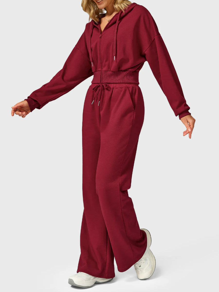 VÉRA™ Cropped Zip Hoodie – Tiefrot - LEVEFIT