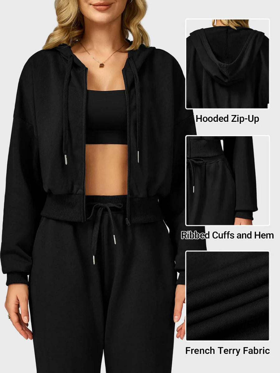 Felpa con cappuccio corta VÉRA™ – Nero intenso - LEVEFIT