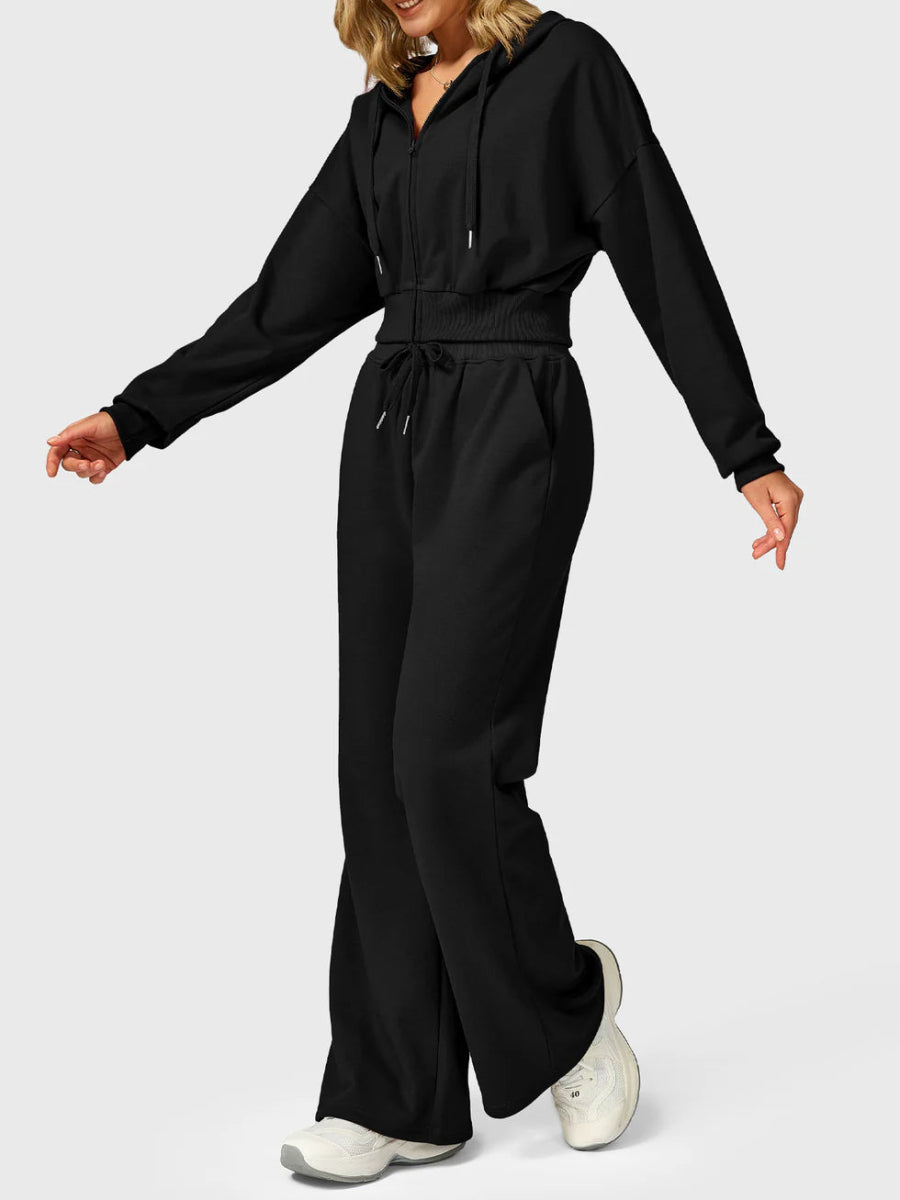 Felpa con cappuccio corta VÉRA™ – Nero intenso - LEVEFIT